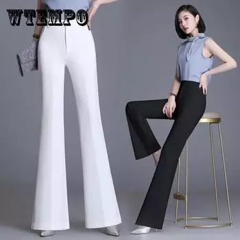 WTEMPO Летние женщины Flare Длинные брюки Повседневные дамы Колокольчики Большие размеры S-XXXL Брюки XXXL белый