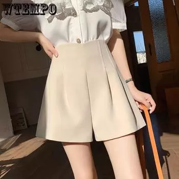WTEMPO летние женские шорты для костюма, тонкие модные шорты с высокой талией, свободные широкие шорты, повседневные шорты, костюм, шорты S чёрный