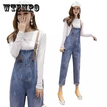 WTEMPO Летний джинсовый jumpsuit женщина Джинс Длинные брюки Ромпер Карманы Без рукавов Скорректированные комбинезоны Брюки XXXL чёрный