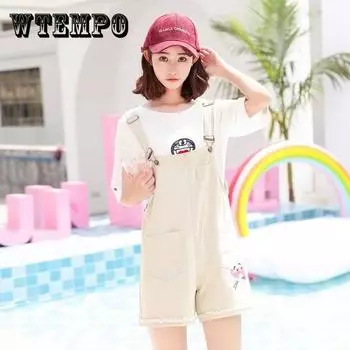 WTEMPO Летний джинсовый ремешок Шорты Студентки Новые свободные тонкие вышивки Розовый леопардовый ремешок Шорты XL