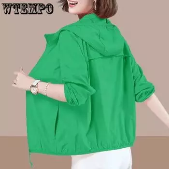 WTEMPO летняя женская куртка тонкое пальто повседневная куртка с капюшоном и длинными рукавами женская ветровка солнцезащитная куртка верхняя одежда больших размеров