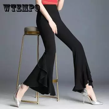 WTEMPO Лето Женщины Повседневные Дамы Flare Длинные Брюки Bell Bottoms Большой размер M-XXXL Брюки XXXL чёрный