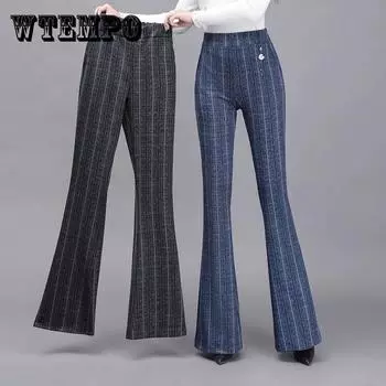 WTEMPO Лето Женщины Повседневные Дамы Flare Длинные Брюки Bell Bottoms Большой размер M-XXXL Брюки XXXL чёрный