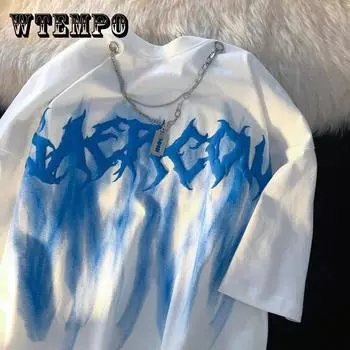 WTEMPO M-3XL мужские летние футболки в американском стиле женские свободные топы с принтом пара однотонные с коротким рукавом большие размеры рубашки для пар XXL