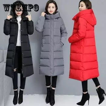 WTEMPO M-4XL женские зимние теплые куртки женские однотонные пуховые куртки хлопковые длинные ватные куртки XXXXL красный