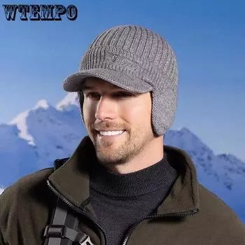 WTEMPO Мужские осенне-зимние защитные уши большого размера, вязаные шапки для активного отдыха, ветрозащитные, морозостойкие, однотонные, теплые, плюшевые, эластичные шапки One Size кофейный