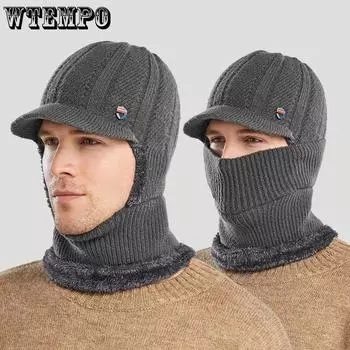 WTEMPO Мужские осенне-зимние шапки большого размера, эластичные, повседневные, трикотажные, ветрозащитные, морозостойкие, однотонные, теплые, плюшевые, уличные шапки One Size серый