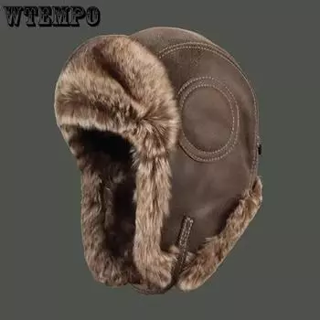 WTEMPO Men s Women s Winter Thickened Warm Bomber Hats Cold-proof Ear Protective Windproof Plush Pilot Hats One Size чёрный