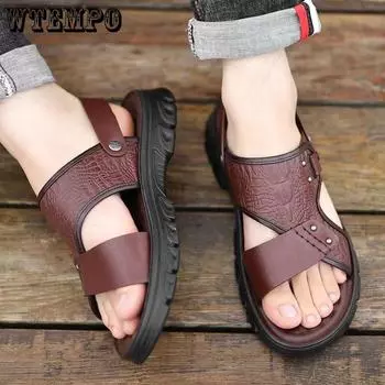 WTEMPO Мужские летние сандалии с мягкой подошвой и толстой подошвой Повседневные шлепанцы Пляжная обувь для отдыха на море Нескользящие домашние тапочки Модная походная обувь 40 чёрный
