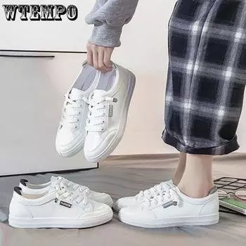 WTEMPO модные белые туфли на плоской подошве с круглым носком, женские весенне-осенние повседневные туфли на низком каблуке со шнуровкой, дышащие удобные нескользящие туфли с бриллиантами 36 чёрный