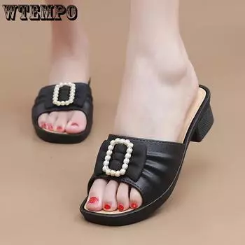 WTEMPO Модные мягкие нескользящие открытые носки пляжные однотонные мягкие тапочки женская верхняя одежда повседневные сандалии большого размера 36 чёрный