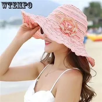WTEMPO модные женские шляпы от солнца с цветочным принтом, складные солнцезащитные шляпы с большими и широкими полями, анти-УФ-регулируемые женские пляжные шляпы от солнца One Size серый