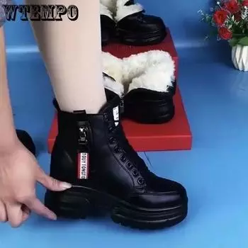 WTEMPO Модные зимние теплые женские черные повседневные туфли с флисовой подкладкой Универсальные кроссовки с толстой подошвой из хлопка Zapatillas Mujer 35