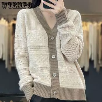 WTEMPO модный осенне-зимний кардиган, свитер, женский вязаный кардиган с круглым вырезом, свитер, женская базовая одежда S