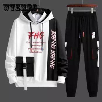 WTEMPO модный свитер для подростков, кампусная одежда, спортивный костюм, пуловеры с капюшоном и повседневные брюки для мужчин XXXL красный