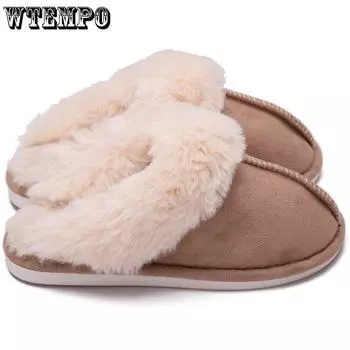 WTEMPO мягкие удобные утепленные меховые тапочки, женские зимние тапочки, женские теплые домашние тапочки, мягкие шерстяные женские домашние тапочки 36-37 хаки