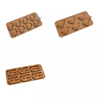 WTEMPO Multiple-Cavity DIY Silicone Christmas Molds Christmas Bow Staff & Christmas Tree Pattern Design Christmas Decorative Gifts Making Molds 3pcs