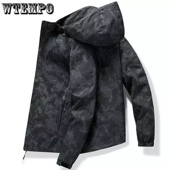 WTEMPO Мужская однотонная походная куртка для активного отдыха, водонепроницаемая ветровка с капюшоном, мужская повседневная куртка большого размера на весну и осень M чёрный