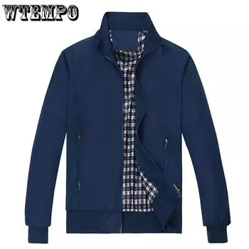 WTEMPO Мужская повседневная универсальная куртка большого размера, осенне-весенняя куртка-бомбер, ветровка, мужские однотонные пилотные пальто с карманами L синий