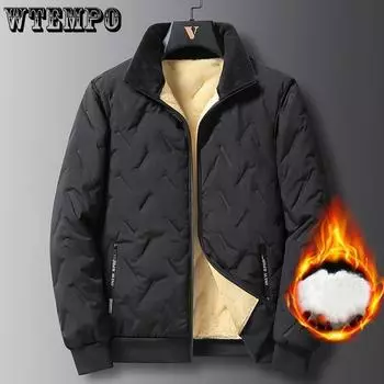 WTEMPO Мужская ветрозащитная зимняя парка, пальто из искусственного меха, плюшевая повседневная ветровка большого размера, теплая куртка с воротником-стойкой из меха L чёрный