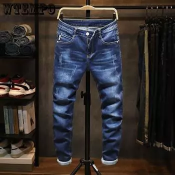 WTEMPO Мужские джинсы Весна и лето Эластичные джинсы Свободные Простые Прямые Брюки Повседневные Универсальные Мужские Брюки 30