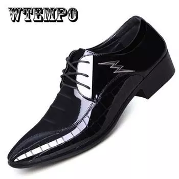 WTEMPO Мужские кожаные деловые туфли, мужские повседневные туфли из искусственной кожи большого размера на низком каблуке со шнуровкой 44