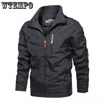 WTEMPO Мужские куртки-бомберы с несколькими карманами, легкие летные куртки, повседневная военная куртка для мужчин, модная ветровка большого размера на молнии M чёрный