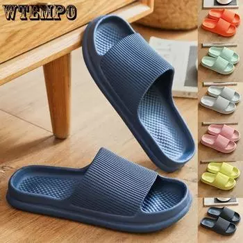 WTEMPO мужские летние мягкие тапочки из ЭВА, мужские однотонные однотонные тапочки на плоском каблуке, уличные пляжные крутые тапочки, домашние тапочки для пар 40-41 чёрный