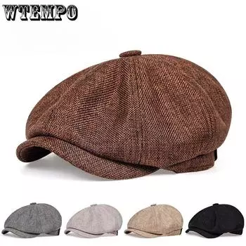 WTEMPO Мужские однотонные универсальные повседневные береты, шляпы, женские винтажные, утепленные, ветрозащитные, для улицы, с козырьком One Size чёрный