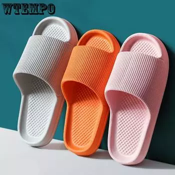 WTEMPO Мужские тапочки большого размера, летние мужские тапочки на плоской подошве, толстая мягкая подошва, однотонные полосатые тапочки из ЭВА, домашние противоскользящие женские тапочки для ванной комнаты 35-36 чёрный