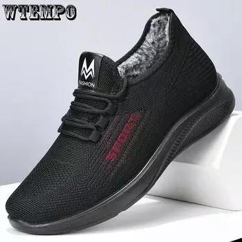 WTEMPO Мужские теплые однотонные туфли на плоской подошве, нескользящие повседневные туфли, зимние мужские туфли большого размера из хлопка, мягкие плюшевые кроссовки на подошве 44 красный
