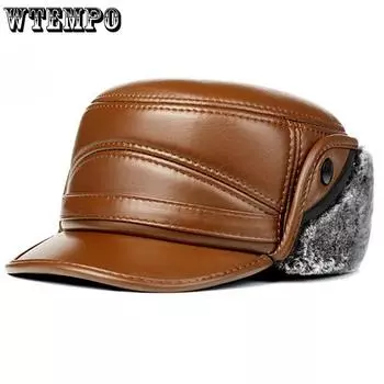 WTEMPO Мужские зимние шапки-бомберы Мягкие кожаные шапки с плюшевой подкладкой Теплые наушники Шапки с защитой от холода Ветрозащитные шапки из ПУ S(57-58cm) чёрный
