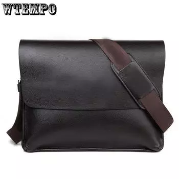 WTEMPO Мужской кожаный портфель Черный Повседневная сумка на одно плечо на молнии Мужская сумка-мессенджер через плечо Деловые сумки 28*7*22cm чёрный
