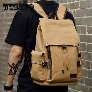 WTEMPO мужской многофункциональный рюкзак, повседневная сумка большой вместимости, дорожная сумка, винтажная холщовая сумка, однотонная школьная сумка, компьютерные сумки 30*17*44cm дубильная кора