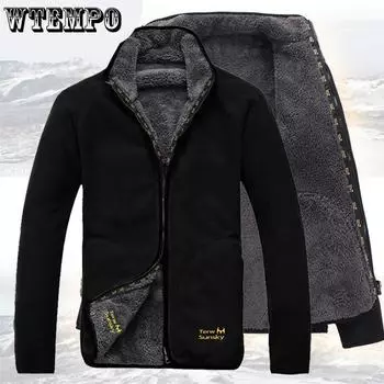 WTEMPO Мужской однотонный уличный флисовый свитер с защитой от холода, утолщенный шерстяной плюшевый теплый большой размер кардиган пальто куртки S чёрный