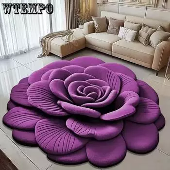 WTEMPO Напечатанные 3D-цветы в форме домашних нескользящих ковров Однотонные круглые коврики для ванной комнаты Водопоглощающие коврики Грязеотталкивающие быстросохнущие коврики 60cm