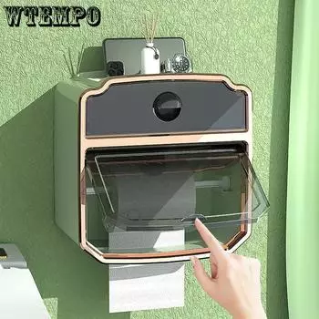 WTEMPO Настенная коробка для туалетной бумаги, без отверстий, водонепроницаемая коробка для бумажных полотенец, многофункциональная кухонная коробка для извлечения рулонной бумаги 22*13.5*23cm белый
