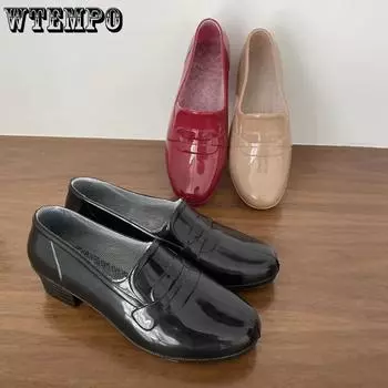 WTEMPO Нескользящие повседневные водонепроницаемые туфли для дождя на среднем толстом каблуке, женские, весна-лето, большие размеры, однотонные рабочие туфли 36 чёрный