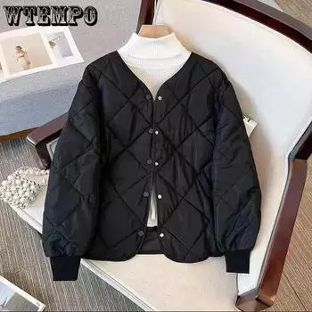 WTEMPO О-образный вырез, однотонные толстые теплые пуховые пальто, осенне-зимние, ветрозащитные, морозостойкие, большого размера, с хлопковой подкладкой M чёрный