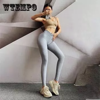 WTEMPO Облегающие спортивные шорты с высокой талией Женщины Быстросохнущие растяжки Бег Фитнес Персик Бедра Йога Штаны Персик Бедра Фитнес Леггинсы XL чёрный