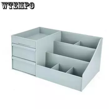 WTEMPO Общежитие Настольный ящик для хранения косметики Пластиковый ящик Тип средств по уходу за кожей Туалетный столик Студенческая бытовая пылезащитная полка 28.5*17.5*13.6cm белый