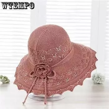 WTEMPO однотонная ажурная шляпа от солнца женская летняя дышащая тонкая складная шляпа от солнца пляжная приморская летняя крутая шляпа 56-58cm кофейный