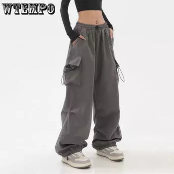 WTEMPO однотонные брюки-карго, женские повседневные мешковатые длинные брюки, весенне-осенняя уличная одежда, винтажные свободные спортивные штаны для пар S красный