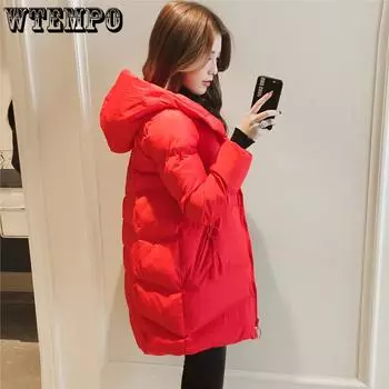 WTEMPO Однотонные хлопковые пальто на молнии с карманами, утолщенные плюшевые хлопковые пальто с подкладкой, женские свободные пуховики большого размера S чёрный