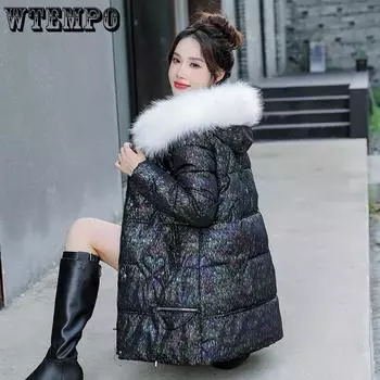 WTEMPO Однотонные пальто на молнии с карманами, свободные пальто с хлопковой подкладкой большого размера, женские утепленные пуховые пальто L чёрный