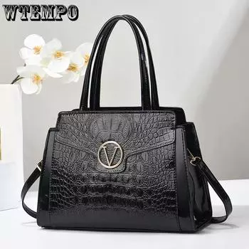 WTEMPO однотонные простые сумки для мам с крокодиловым узором, универсальные женские сумки на молнии, сумки через плечо большой вместимости 1pc чёрный