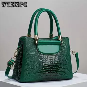 WTEMPO однотонные простые сумки для мам с крокодиловым узором, универсальные женские сумки на молнии, сумки через плечо большой вместимости 1pc чёрный