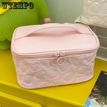 WTEMPO Однотонные яркие милые косметички с рисунком в виде сердечек для женщин, большая вместимость, портативные дорожные сумки для стирки 1pc белый