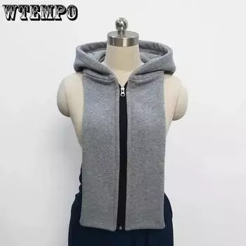 WTEMPO однотонные съемные шапки женские осенне-зимние универсальные шали-шальки с поддельным воротником внутри шарфовые шапки One Size чёрный