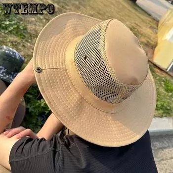 WTEMPO Однотонные сетчатые лоскутные солнцезащитные шляпы с ветрозащитной веревкой, пара весенне-летних широкополых дышащих складных пляжных солнцезащитных шляп 1pc хаки